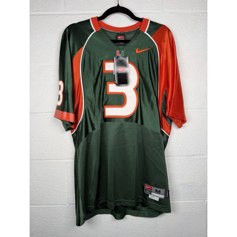 Nike Team Miami Hurricanes #3 Jersey Mens M Green Orange Authentic Y2K NCAA